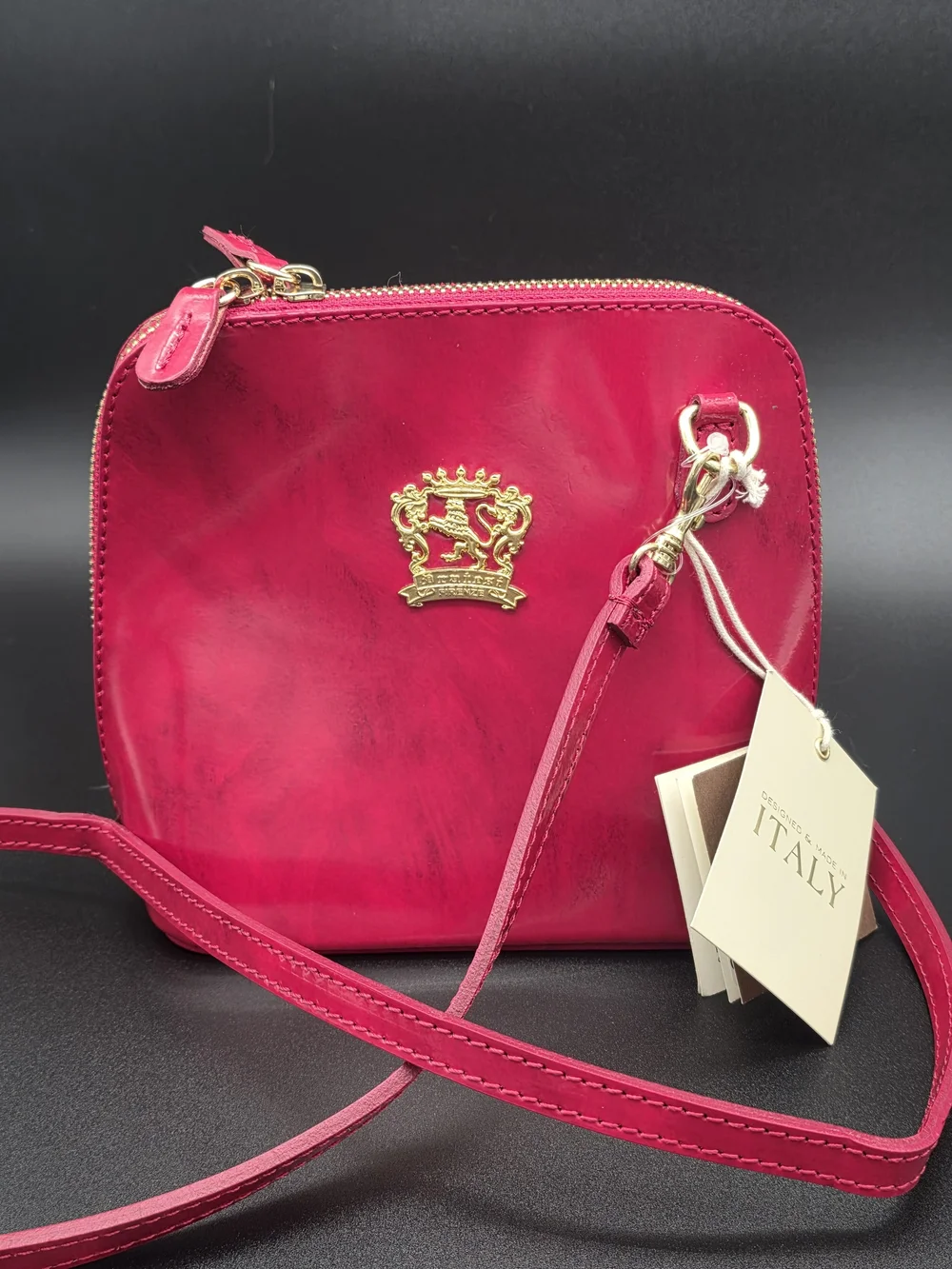 Pratesi Red Patent Leather Crossbody Bag with Gold Crest